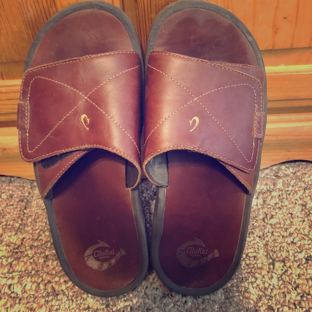 OluKai Ohana men slide size 11 brown leather
